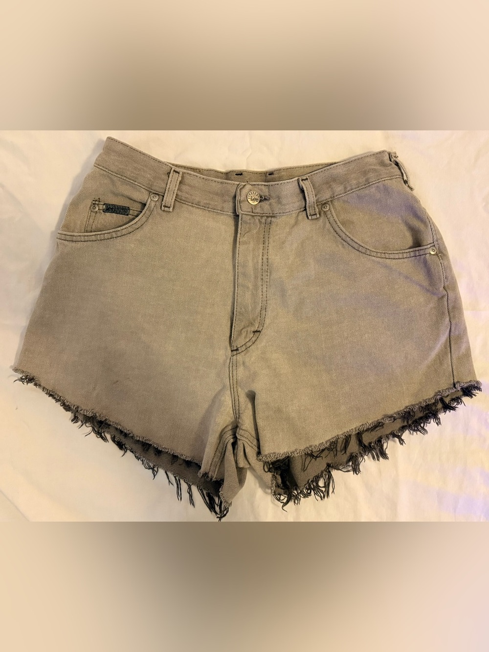 Vintage Lee Women's Taupe Frayed Hem Denim Shorts